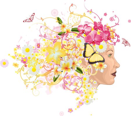 Ilustración de Mujer con adorno floral - Imagen libre de derechos