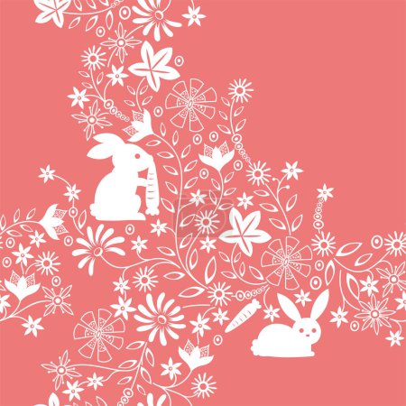 Illustration for Vector easter card with rabbit, rabbit, flowers and eggs - Royalty Free Image