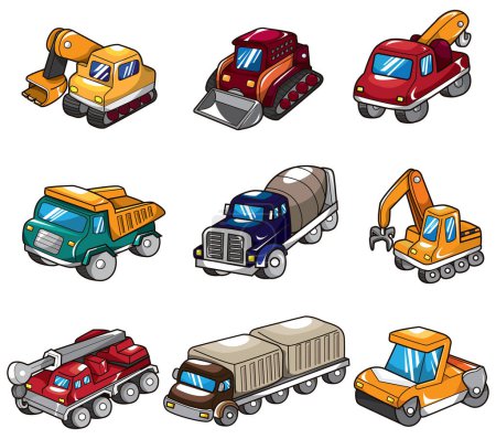 Téléchargez les illustrations : Illustration de bande dessinée de voitures et de camions ensemble - en licence libre de droit