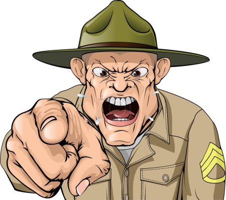 Téléchargez les illustrations : Dessin animé homme en colère chapeau pointant du doigt avec vous - en licence libre de droit