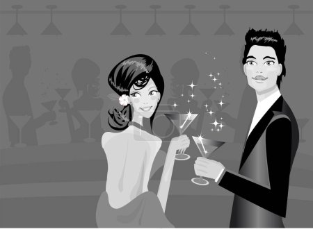 Téléchargez les illustrations : Couple buvant du champagne la nuit - en licence libre de droit