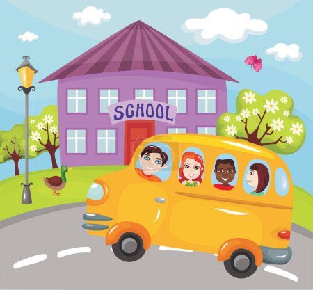 Illustration for School kids in the bus vector illustration graphic design - Royalty Free Image