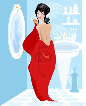Illustration for Young woman in bathroom, vector illustration - Royalty Free Image