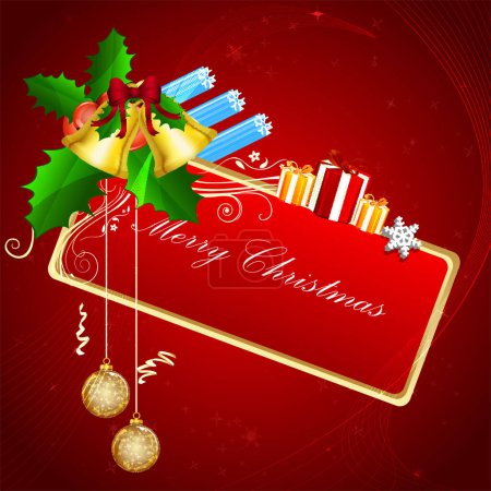 Téléchargez les illustrations : Carte cadeau de Noël avec ruban rouge et arc - en licence libre de droit