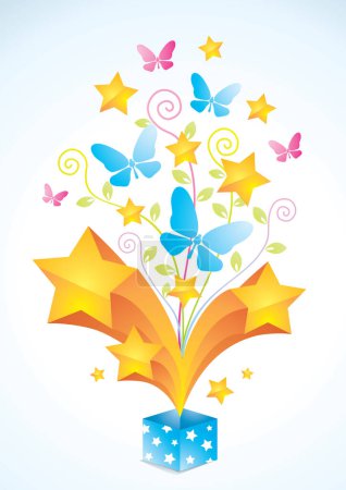 Ilustración de Ilustración vectorial. una mariposa con una caja de regalo - Imagen libre de derechos