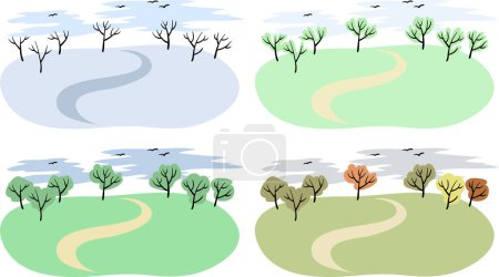 Ilustración de Conjunto de ilustración vectorial de árboles, árboles y arbustos - Imagen libre de derechos