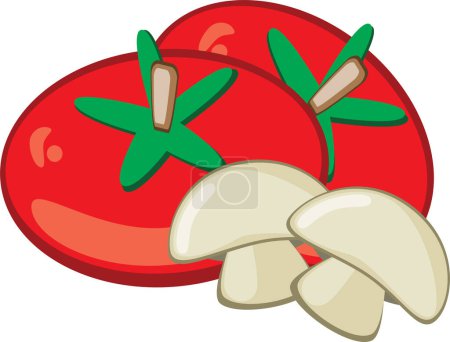 Illustration for Illustration of red tomato and mushrooms on white background - Royalty Free Image