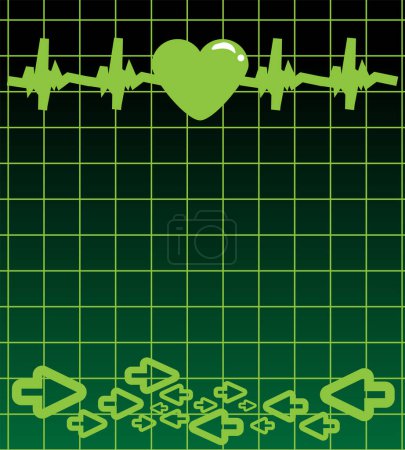 Illustration for Heart and cardiogram on green background vector illustration - Royalty Free Image