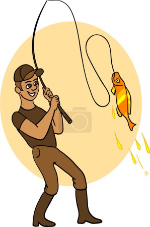 Illustration for Fisherman catching fish with rod - Royalty Free Image