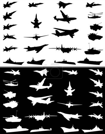 Téléchargez les illustrations : Ensemble vectoriel de silhouettes militaires - en licence libre de droit