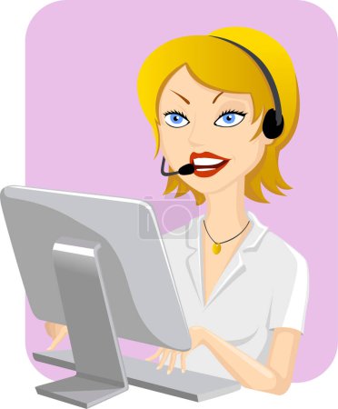 Téléchargez les illustrations : Illustration d'une jeune femme travaillant à l'ordinateur. - en licence libre de droit