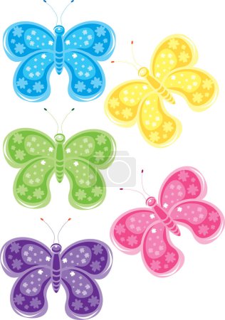 Ilustración de Mariposas coloridas sobre fondo blanco - Imagen libre de derechos