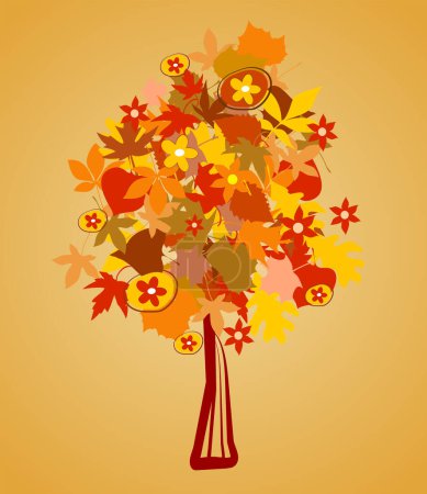 Ilustración de Temporada de otoño con hojas y diseño de vectores de árboles - Imagen libre de derechos