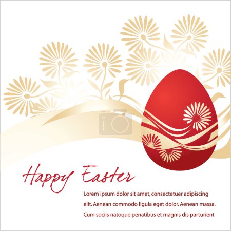 Illustration for Vector easter card with egg, flowers, leaves and text - Royalty Free Image