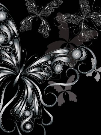 Illustration for Vector floral background. hand drawn flowers and butterfly. - Royalty Free Image