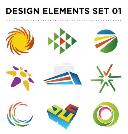 Ilustración de Conjunto de coloridos elementos geométricos de diseño, logotipos, etiquetas, iconos, símbolos, logotipos, insignias. elementos de diseño gráfico moderno para el branding, identidad y - Imagen libre de derechos