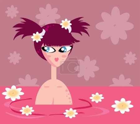 Téléchargez les illustrations : Fille dans le bain avec des fleurs - en licence libre de droit