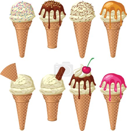 Téléchargez les illustrations : Collection de cônes de crème glacée, illustration vectorielle - en licence libre de droit