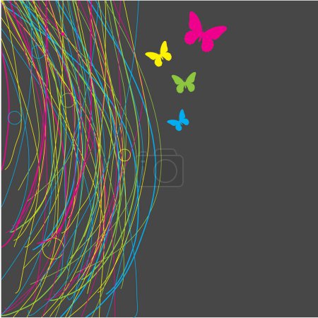 Ilustración de Mariposas y coloridas líneas de fondo, diseño de vectores. - Imagen libre de derechos