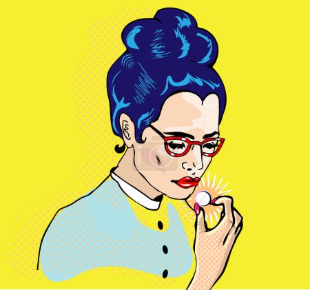Illustration for Pop art style woman with eyeglasses and lipstick. vector illustration - Royalty Free Image