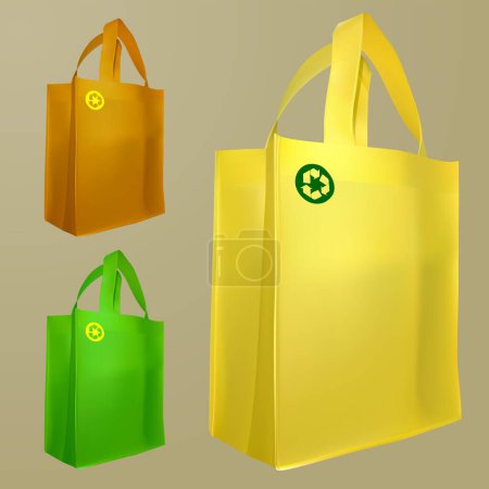 Téléchargez les illustrations : Restitution 3d de sacs à provisions avec signe de recyclage, illustration vectorielle - en licence libre de droit