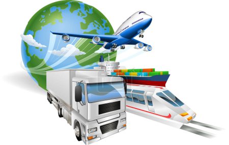 Téléchargez les illustrations : Transport et livraison de marchandises, illustration vectorielle - en licence libre de droit