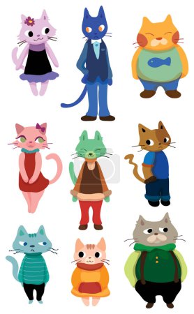 Téléchargez les illustrations : Personnages de dessins animés de chats mignons, illustration vectorielle - en licence libre de droit