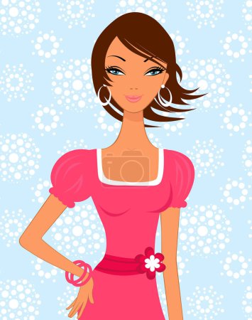 Illustration for Vector illustration of beautiful woman in pink dress - Royalty Free Image