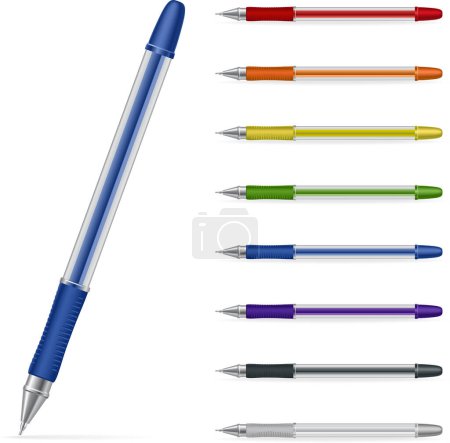 Téléchargez les illustrations : Set de stylos colorés, illustration vectorielle - en licence libre de droit