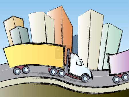 Téléchargez les illustrations : Illustration de camions dans la ville moderne - en licence libre de droit