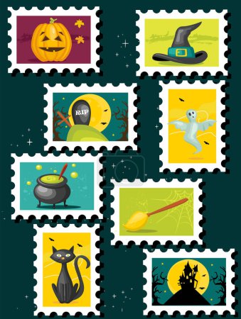Illustration for Halloween stamps collection, vector illustration - Royalty Free Image