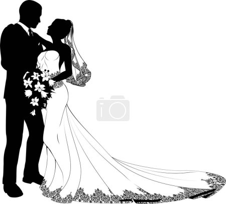 Illustration for Vector silhouette of bride and groom on a white background. - Royalty Free Image