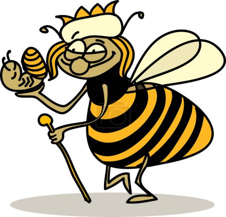 Ilustración de Vector cartoon illustration of cute bee flying honey waving hand isolated on white background. - Imagen libre de derechos