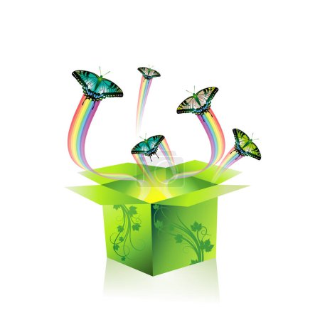 Illustration for Colorful butterflies with box, isolated on a white background - Royalty Free Image