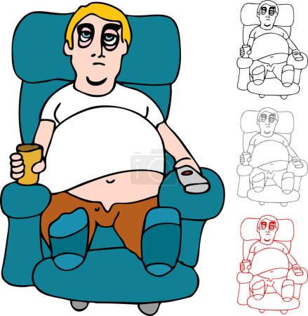 Illustration for Fat man in armchair, vector illustration - Royalty Free Image