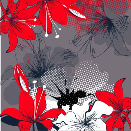 Ilustración de Fondo con flores de lirio rojo - Imagen libre de derechos