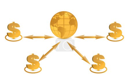 Téléchargez les illustrations : Icônes mondiales du commerce et de l'argent en dollars, illustration vectorielle - en licence libre de droit