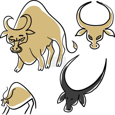 Téléchargez les illustrations : Icônes vectorielles taureau et vache - en licence libre de droit