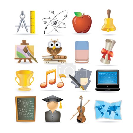 Illustration for Set of icons on school theme, isolated on white background - Royalty Free Image