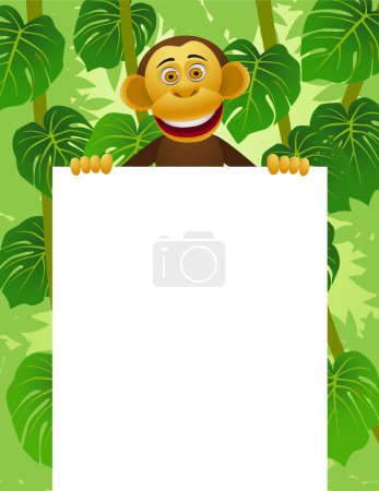 Téléchargez les illustrations : Un modèle vierge avec un singe dans l'illustration de la forêt - en licence libre de droit