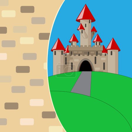 Téléchargez les illustrations : Illustration de dessin animé du château, icône vectorielle pour le web - en licence libre de droit