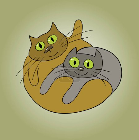 Téléchargez les illustrations : Illustration de dessin animé mignon chats - en licence libre de droit