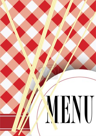 Illustration for Menu card design - red gingham texture with cutlery and menu sign - Royalty Free Image