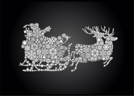 Téléchargez les illustrations : Carte de vœux de Noël vectorielle, Père Noël et son cerf en flocons de neige - en licence libre de droit