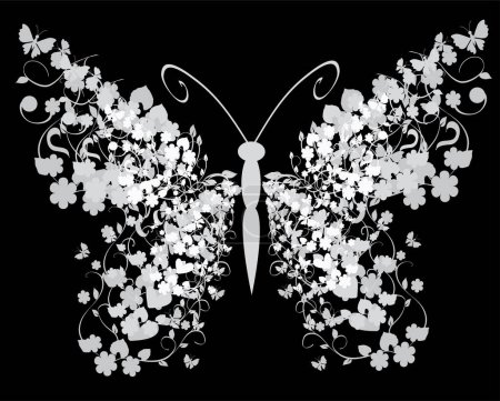 Ilustración de Hermosa mariposa de fantasía, blanco y negro, ilustración vectorial - Imagen libre de derechos