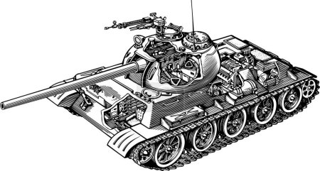 Ilustración de Dibujo militar - tanque, ilustración vectorial - Imagen libre de derechos