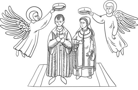 Illustration for Vector drawing of jesus christ and two angels. - Royalty Free Image