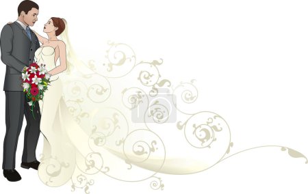 Illustration for Bride and groom on a wedding day, vector illustration - Royalty Free Image
