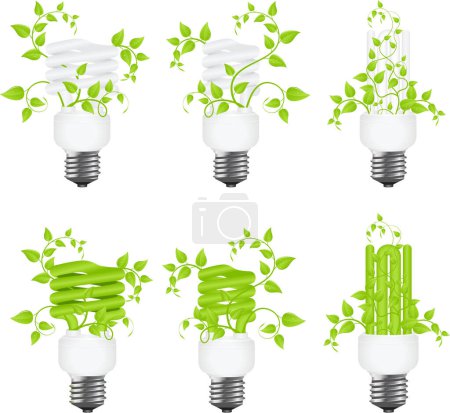 Illustration for Set with green energy light bulbs, vector illustration - Royalty Free Image