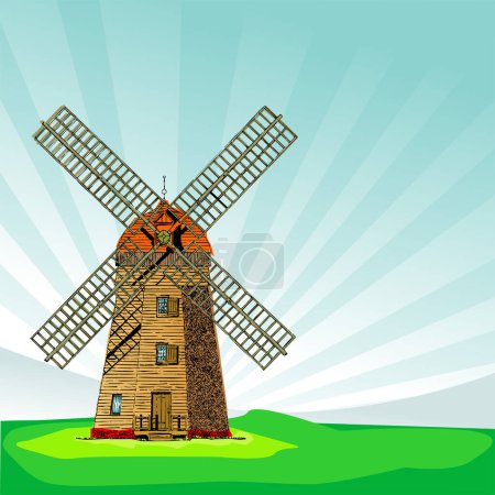 Téléchargez les illustrations : Illustration vectorielle du moulin à vent - en licence libre de droit